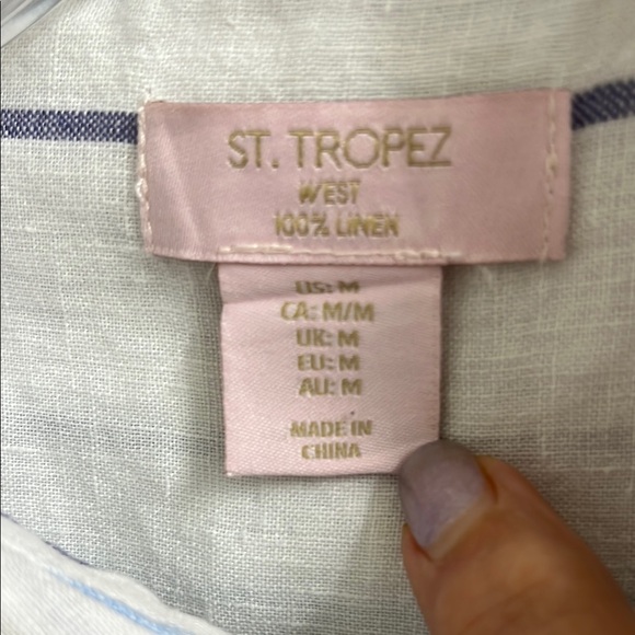 St. Tropez White Striped Linen Button Down Tunic - Picture 7 of 11